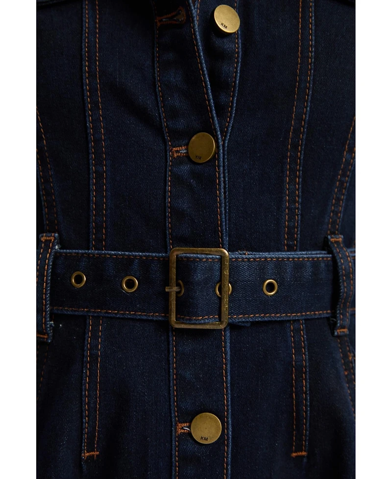 Karen Millen Women's Belted Denim Midi Dress
