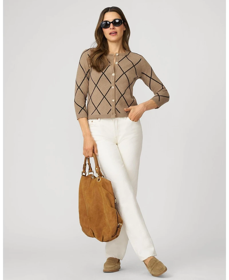 Cable & Gauge Women's Argyle Crewneck Cardigan