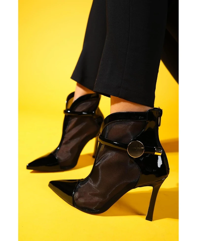 Prologue Shoes Grove Patent Back Zip High Heel Mesh Boot (Women)