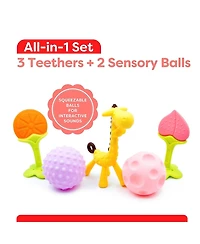 Sperric Baby Silicone Teething Toys 5 Pack, Sensory Balls & Teethers 0-12 Months, Bpa Free Freezer Safe Soft Teether Toys, Soothe Gums