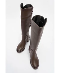 Prologue Shoes Moreni Stretch Buckle Block Heel Knee High Boot (Women)