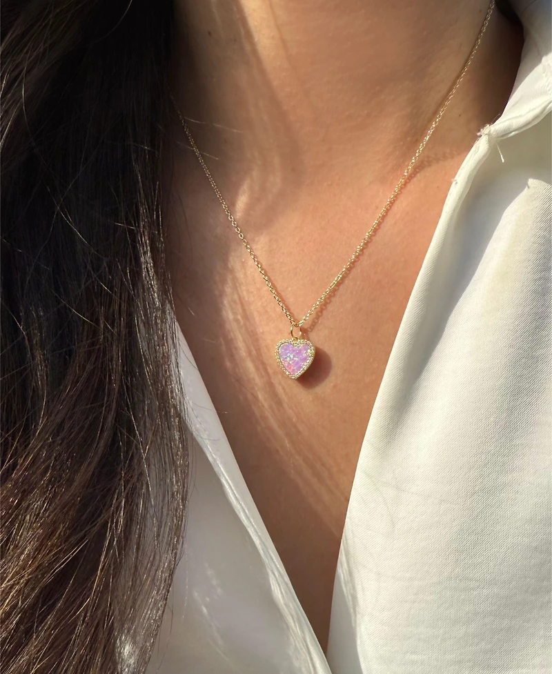 Kamaria Heart Necklace with Lab-Grown Opal 14k Gold Plated Sterling Silver
