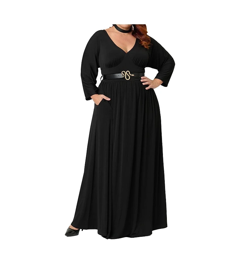 Unique Vintage Plus Size 3/4 Sleeve Batwing Maxi Dress