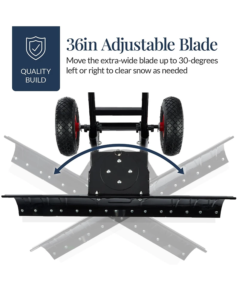 Best Choice Products 36in Hand Snow Pusher w/ 2 Wheels, Adjustable Handle, Blade Angle, Reflective Tape