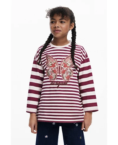 Desigual Girls Girls's Striped butterfly T-shirt with beads