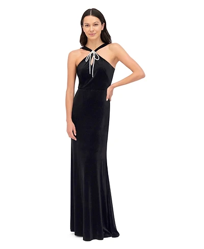 Eliza J Petite Velvet Halter Neck Gown Dress