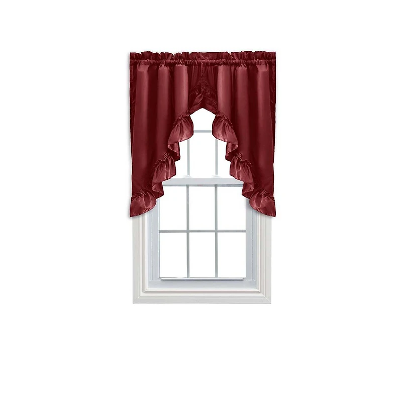 Ellis Stacey 1.5" Rod Pocket High Quality Fabric Solid Color Window Ruffled Swag 60"x38" Merlot