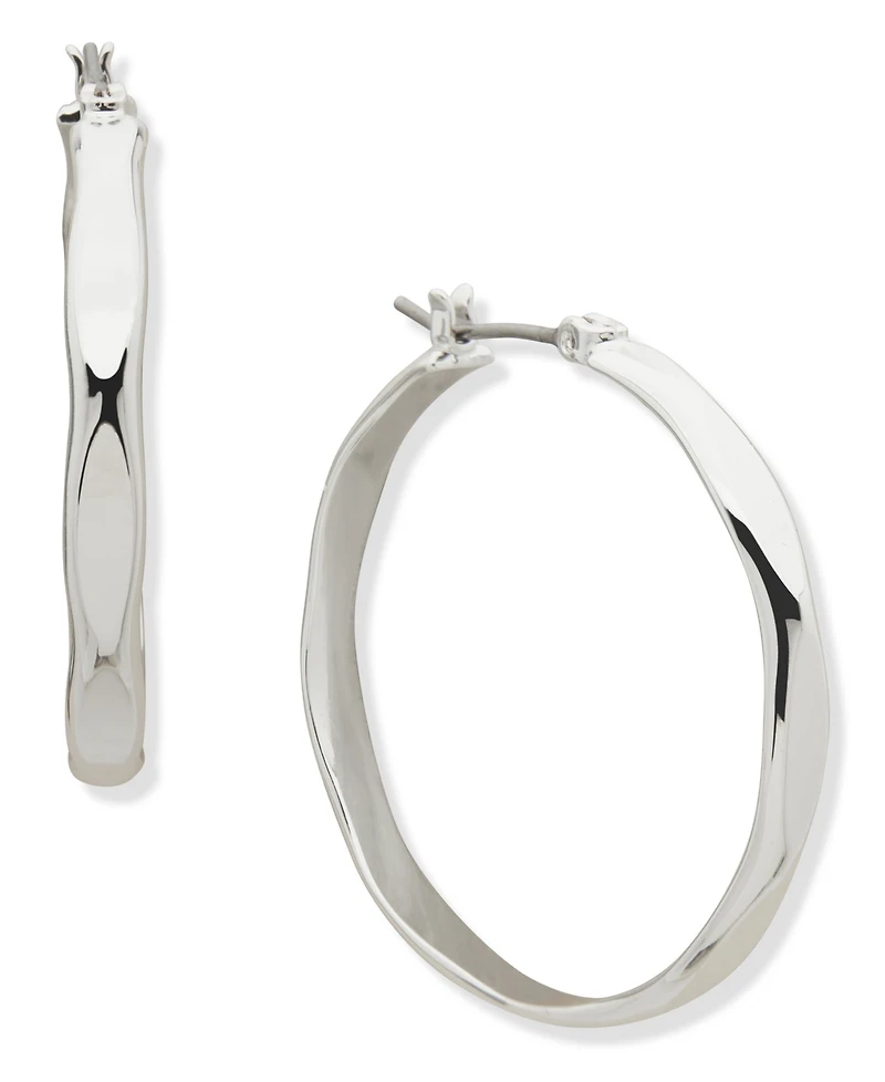 Nine West Silver-Tone Wavy Hoop Earrings