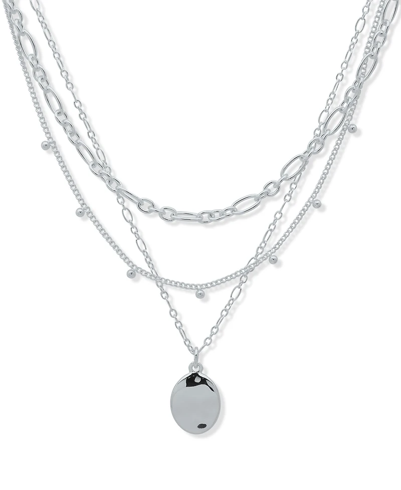 Nine West Silver-Tone Triple Row Wavy Texture Necklace