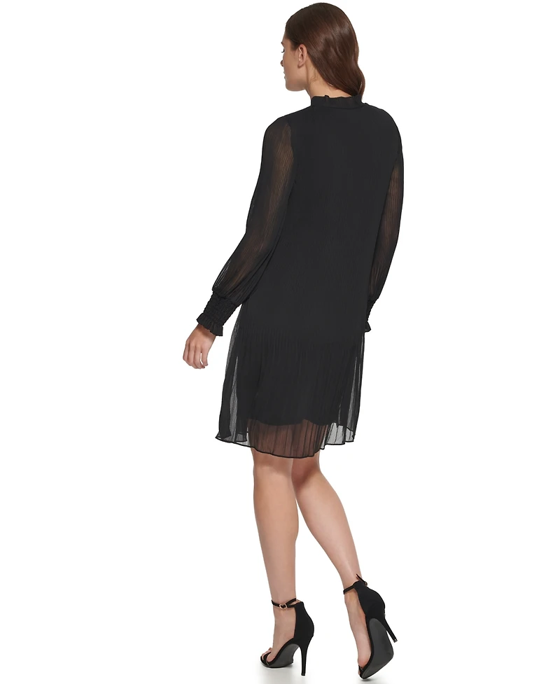 Dkny Women's Chiffon Pleated Tie Collar Shift Dress