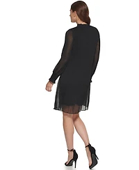 Dkny Women's Chiffon Pleated Tie Collar Shift Dress