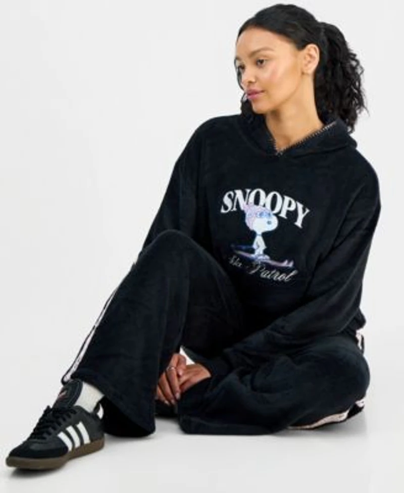 Love Tribe Juniors Snoopy Plush Hoodie Lace Trim Lounge Pants