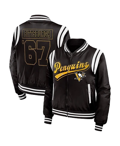 Wear by Erin Andrews Women's Black Pittsburgh Penguins Baller Full-Zip Bomber Jacket