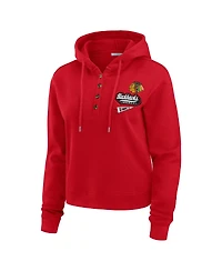 Wear by Erin Andrews Women's Red Chicago Blackhawks Waffle-Knit Pullover Hoodie