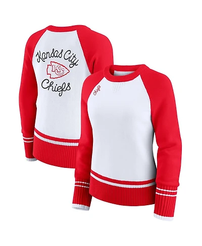 Wear by Erin Andrews Women's White/Red Kansas City Chiefs Color Block Raglan Sweater