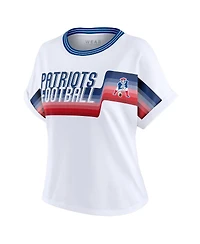 Wear by Erin Andrews Women's White New England Patriots Cropped Center Stripe Dolman T-Shirt