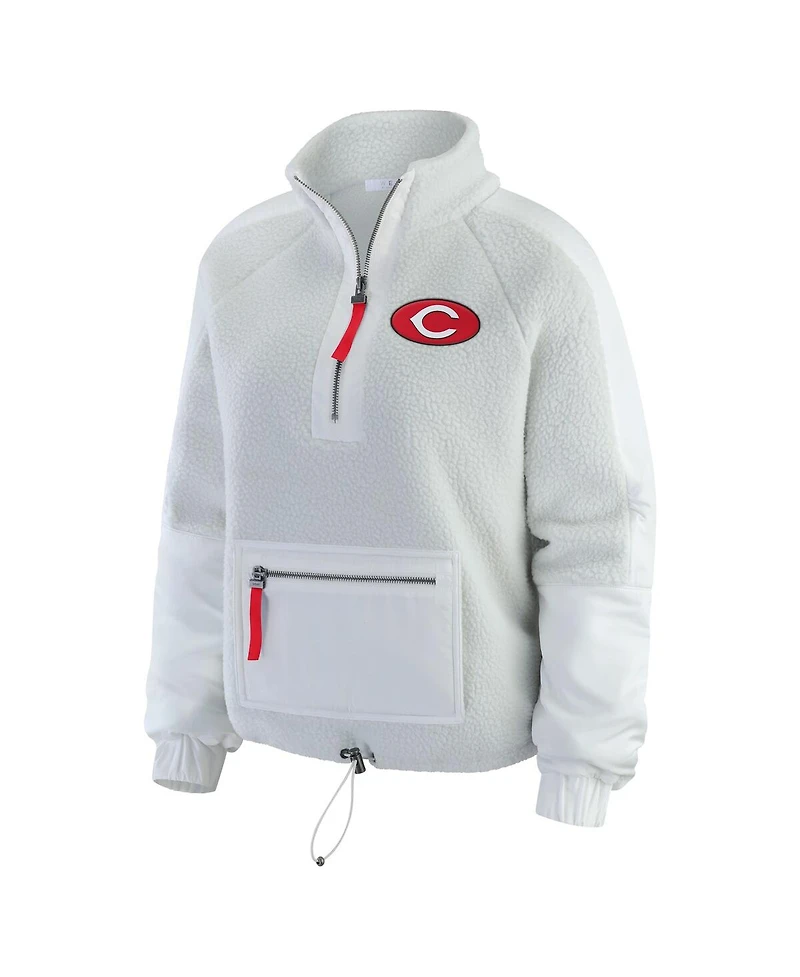 Wear by Erin Andrews Women's Gray Cincinnati Reds Polar Fleece Quarter-Zip Jacket