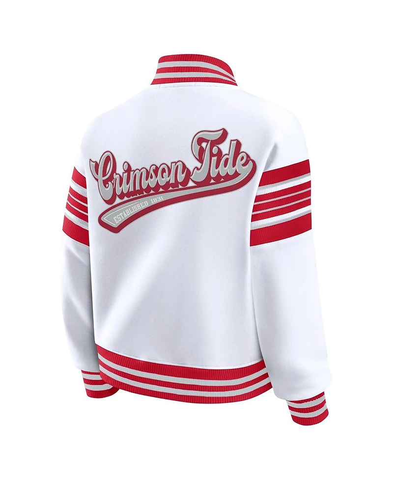 Wear by Erin Andrews Women's White/Crimson Alabama Crimson Tide Satin Stitch Full-Snap Fleece Sweatshirt Jacket