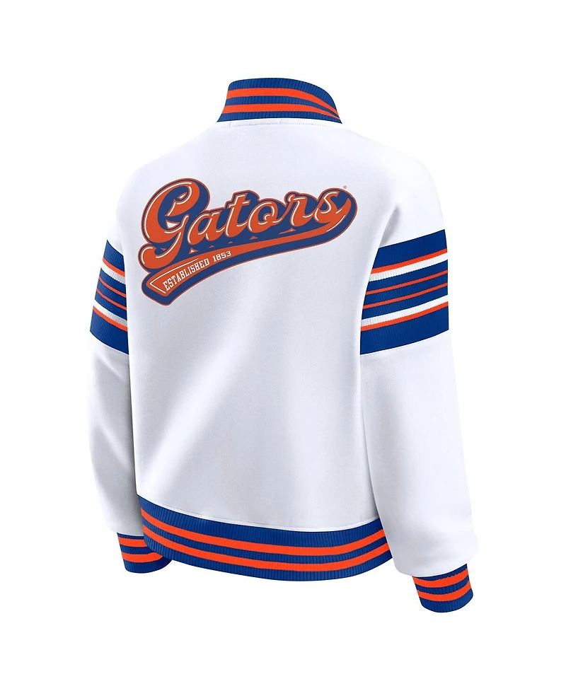 Wear by Erin Andrews Women's White/Royal Florida Gators Satin Stitch Full-Snap Fleece Sweatshirt Jacket