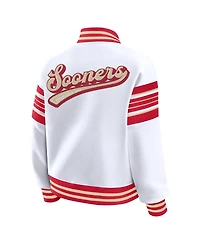 Wear by Erin Andrews Women's White/Crimson Oklahoma Sooners Satin Stitch Full-Snap Fleece Sweatshirt Jacket