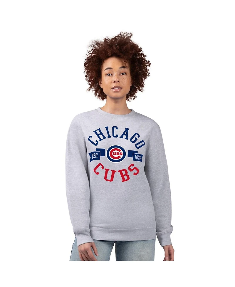 G-iii 4Her by Carl Banks Women's Heather Gray Chicago Cubs Team Logo Fleece Pullover Sweatshirt