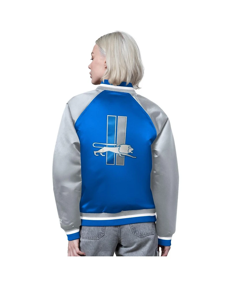 Starter Women's Blue/Silver Detroit Lions Satin Full-Snap Vintage Varsity Jacket