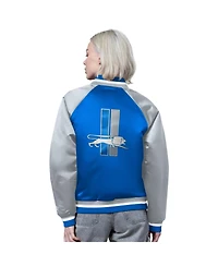 Starter Women's Blue/Silver Detroit Lions Satin Full-Snap Vintage Varsity Jacket
