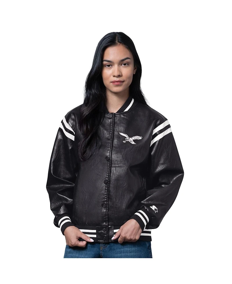 Starter Women's Black/White Philadelphia Eagles High Heat Full-Snap Varsity Jacket