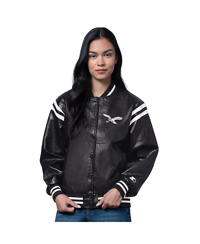 Starter Women's Black/White Philadelphia Eagles High Heat Full-Snap Varsity Jacket