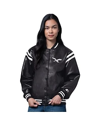 Starter Women's Black/White Philadelphia Eagles High Heat Full-Snap Varsity Jacket