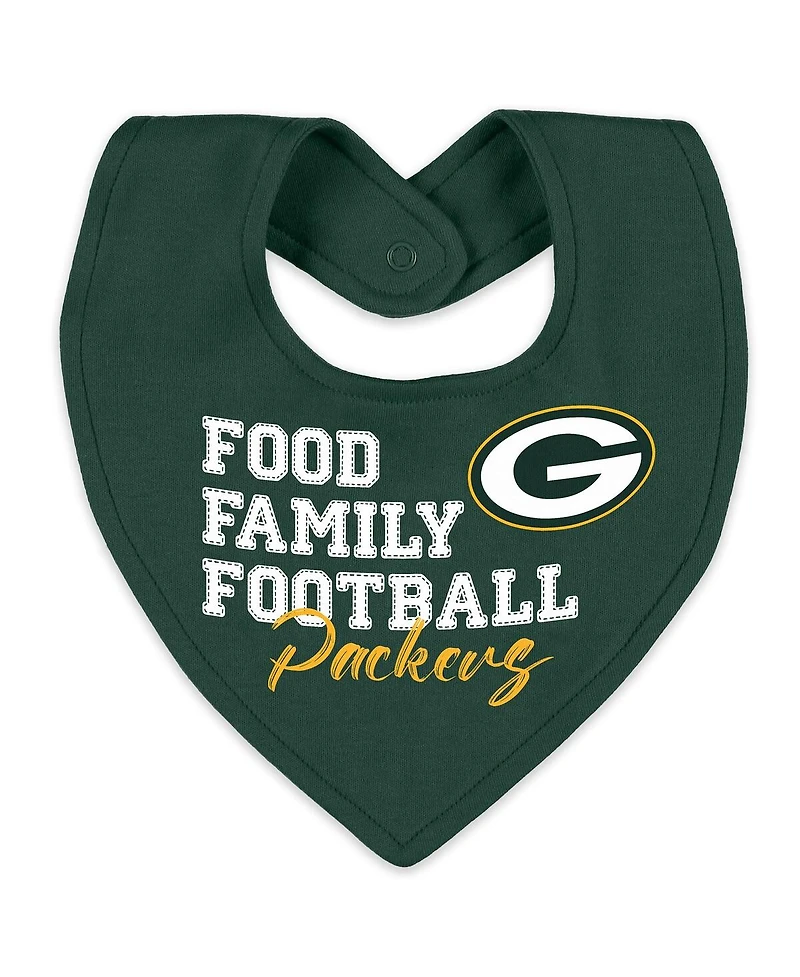 Wear by Erin Andrews Baby Boys and Girls Newborn Green Bay Packers Sleep Play Full-Zip Sleeper Bib Set