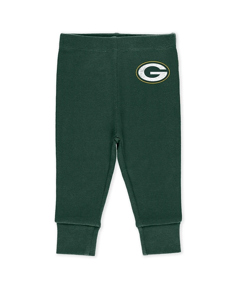 Wear by Erin Andrews Baby Boys and Girls Newborn 3-Piece Green Bay Packers Turn Me Around Bodysuits Pant Set