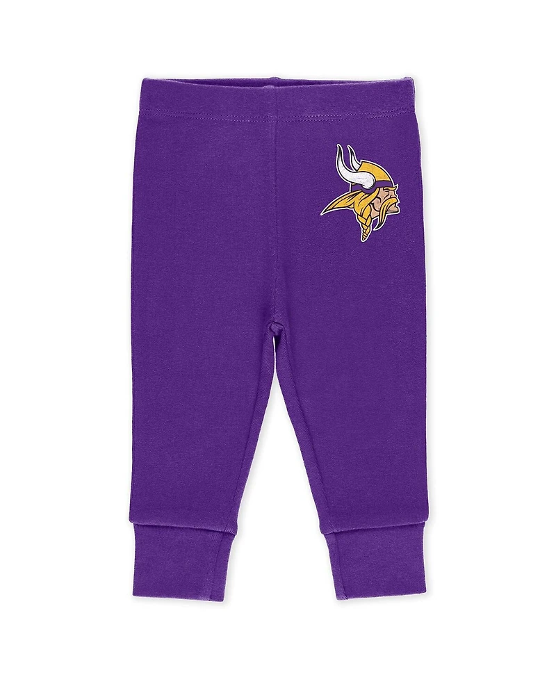 Wear by Erin Andrews Baby Boys and Girls Newborn 3-Piece Minnesota Vikings Turn Me Around Bodysuits Pant Set