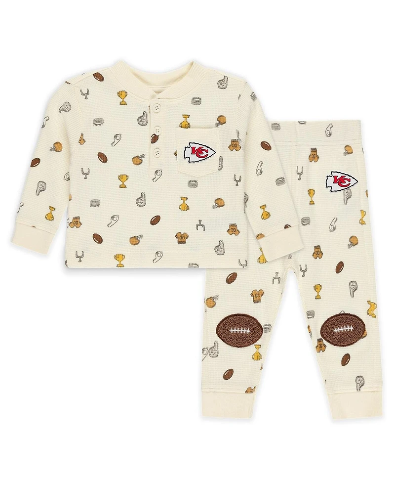 Wear by Erin Andrews Baby Boys and Girls 2-Piece Cream Kansas City Chiefs Waffle-Knit Sleep Set