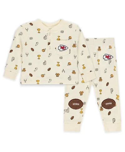 Wear by Erin Andrews Baby Boys and Girls 2-Piece Cream Kansas City Chiefs Waffle-Knit Sleep Set