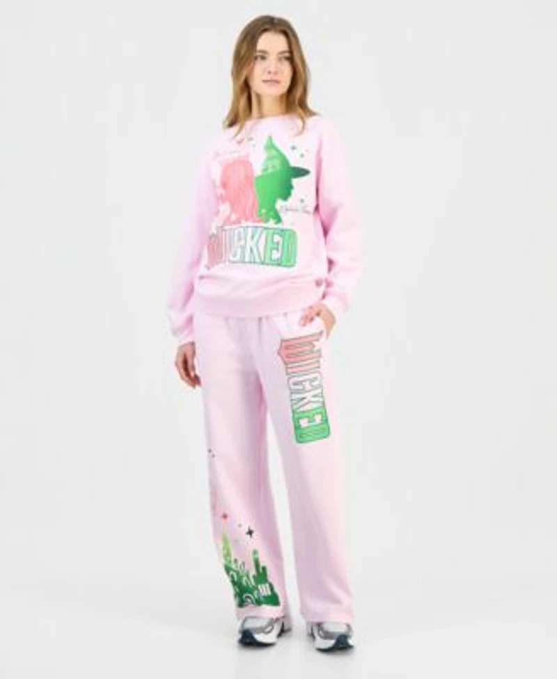 Wicked Juniors Glitter Crewneck Sweatshirt High Rise Drawstring Fleece Pants