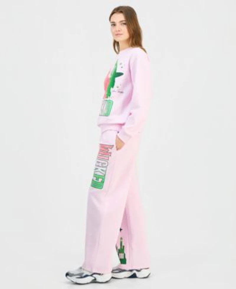 Wicked Juniors Glitter Crewneck Sweatshirt High Rise Drawstring Fleece Pants