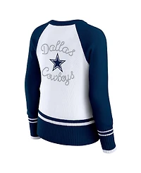 Wear by Erin Andrews Women's White/Navy Dallas Cowboys Color Block Raglan Sweater