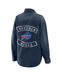 Wear by Erin Andrews Women's Denim Buffalo Bills Washed Oversized Full-Snap Shacket