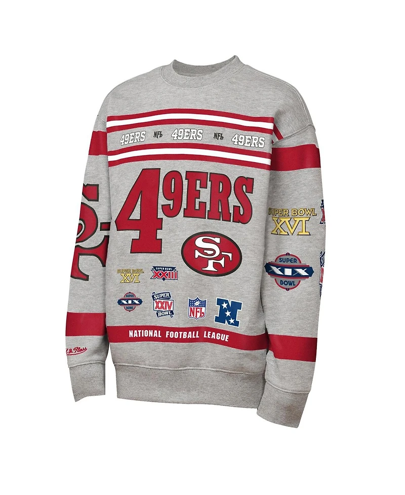 Mitchell & Ness Big Boys and Girls Gray San Francisco 49ers Throwback All-Over Print Fleece Sweatshirt