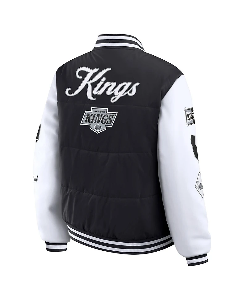 Wear by Erin Andrews Women's Black/White Los Angeles Kings Varsity Full-Snap Puffer Jacket