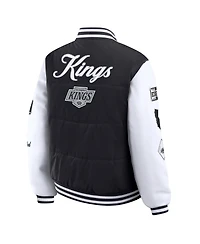Wear by Erin Andrews Women's Black/White Los Angeles Kings Varsity Full-Snap Puffer Jacket