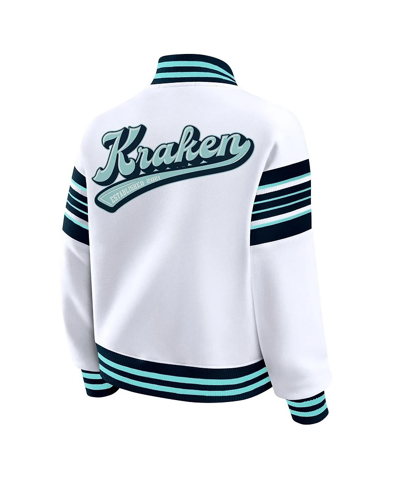 Wear by Erin Andrews Women's White/Deep Sea Blue Seattle Kraken Full-Snap Fleece Sweatshirt Jacket