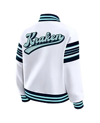 Wear by Erin Andrews Women's White/Deep Sea Blue Seattle Kraken Full-Snap Fleece Sweatshirt Jacket