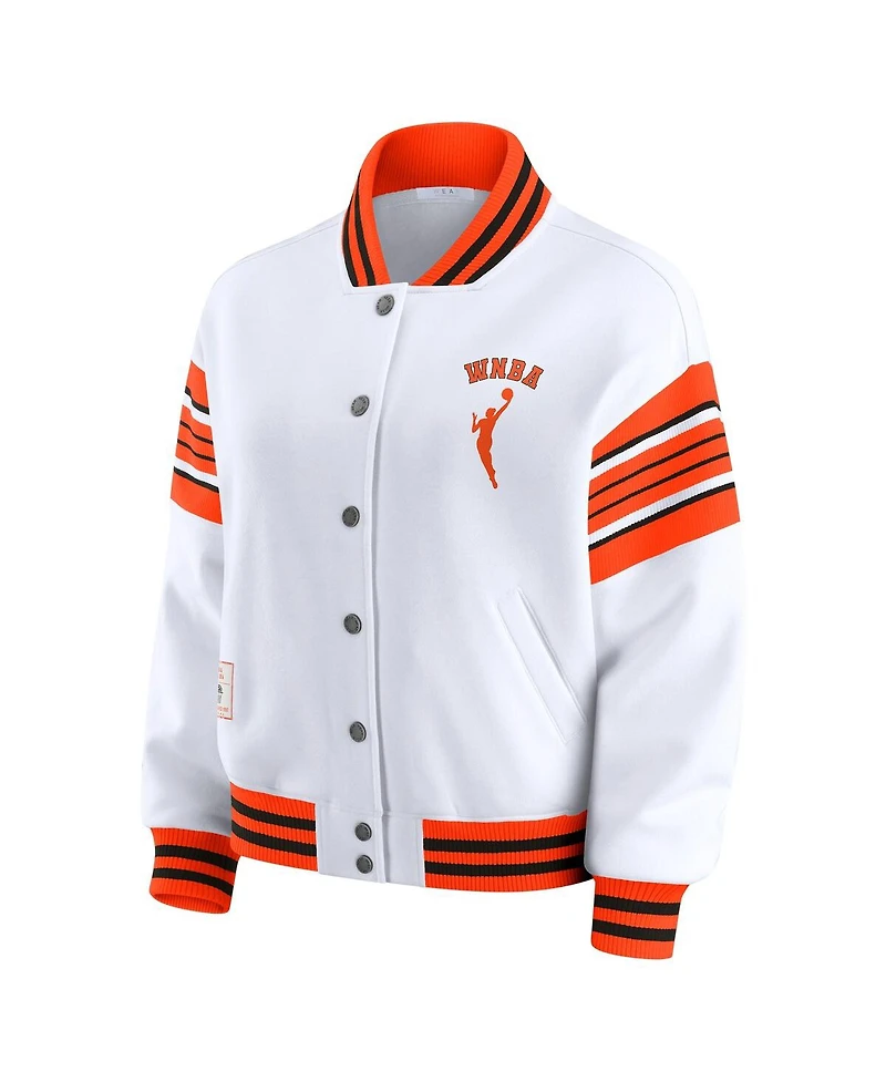 Wear by Erin Andrews Women's White/Orange Wnba Full-Snap Fleece Sweatshirt Jacket