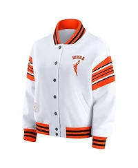 Wear by Erin Andrews Women's White/Orange Wnba Full-Snap Fleece Sweatshirt Jacket