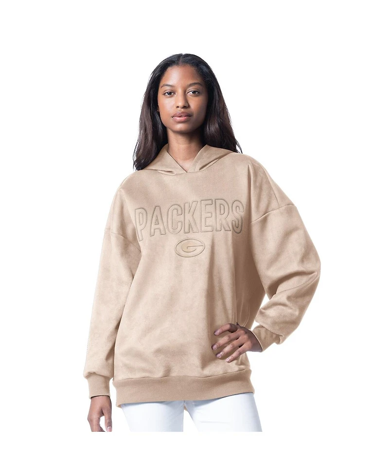 G-iii 4Her by Carl Banks Women's Cream Green Bay Packers Best Hitter Oversized Tunic Pullover Hoodie