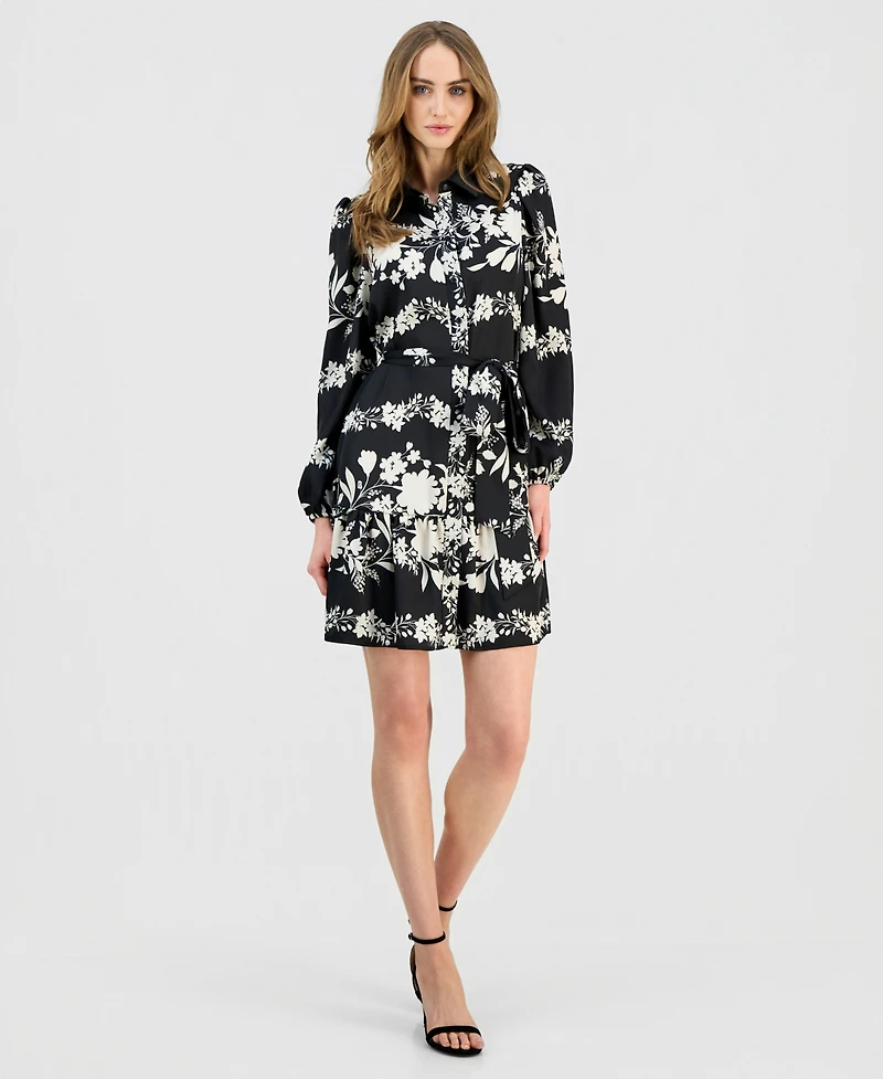 Anne Klein Women's Floral Tiered-Hem Shirtdress