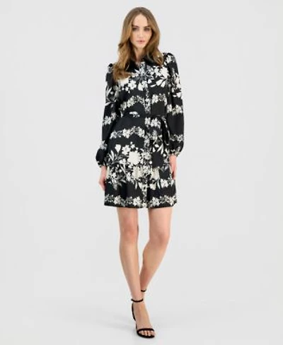 Anne Klein Womens Floral Tiered Hem Shirtdress