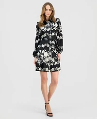 Anne Klein Womens Floral Tiered Hem Shirtdress